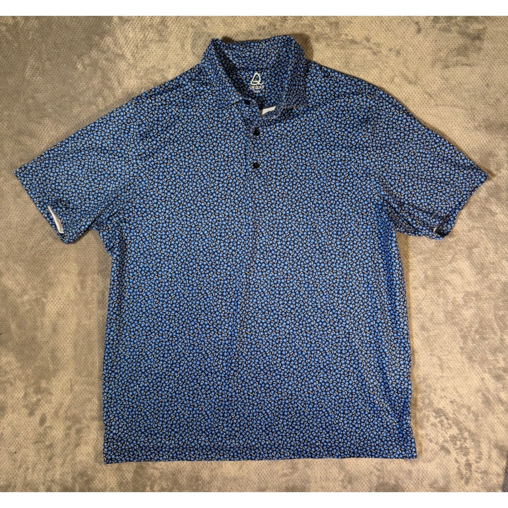 Deolax XXL Golf Polo Shirt Blue Floral Print Stretch Performance Short Sleeve
